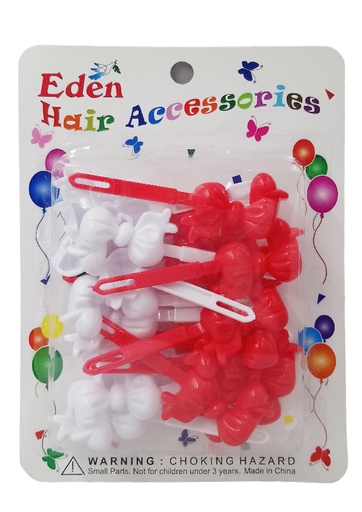 [EDN58325] Eden Bow Tie Hair Barrette-Red&White #TB-RW - pk
