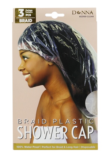 [DON22169] Donna Braid Plastic Shower Cap (3 pc) #22169 Clear -dz