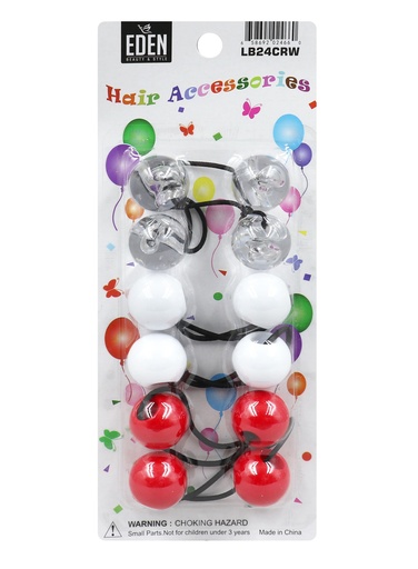 [EDN02466] Eden 24mm Hair Ball -Clear/Red/White #LB24CRW -pk