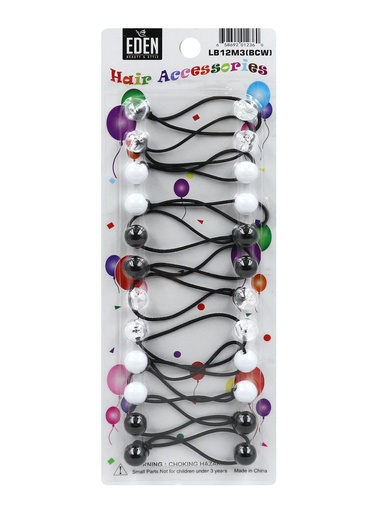 [EDN01236] Eden 12mm Hair Ball -Black/Clear/White #LB12M3[BCM] -pk