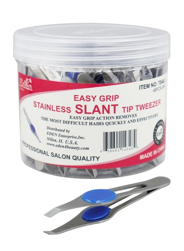 [EDN14348] Eden Stainless Slant Tip Tweezer #TS48J (48pc/Jar) -Jar