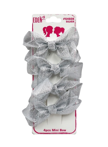 [EDN64608] Eden Mini Bow Hair Accessory #64608 Silver (4 pcs/pk) -dz