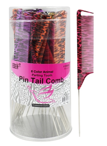 [EDN20426] Eden Parting Tooth Pin Tail Comb #20426 Leopard (36 pcs/Jar) -Jar