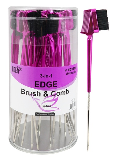 [EDN35546] Eden 3-In-1 Edge Brush & Comb #EG36MF Fushia (24 pcs/Jar) -Jar