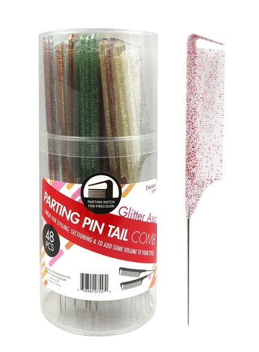 [DON07557] Donna Glitter Parting Pin Tail Combs #7557 -Asst (48pc/Jar) -Jar
