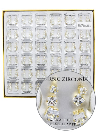 [MG98912G] Magic Gold Cubic Zirconia [Square Gold] 36pairs #ERJ98912(=#ERJ98914) -pk
