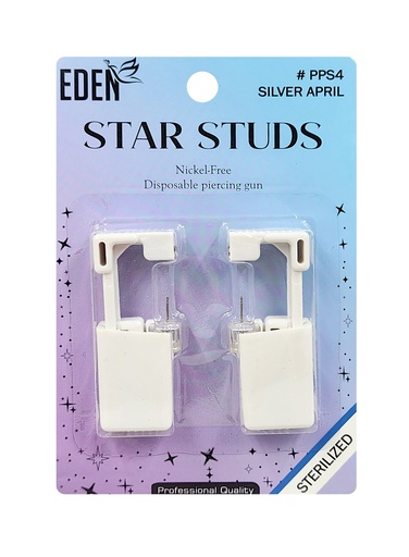[EDN56017] Eden Star Studs Self Ear Piercing Gun Set #PPS4 Silver April -pc