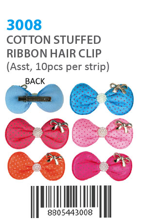 Cotton Stuffed Ribbon Hair Clip (10pcs/strip) #3008 - strip