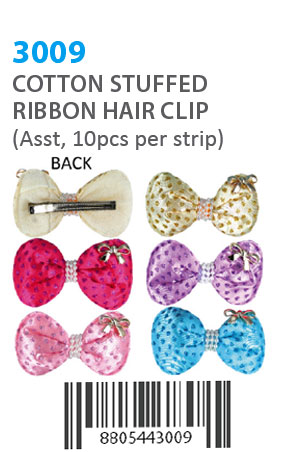 Cotton Stuffed Ribbon Hair Clip (10pcs/strip) #3009 - strip