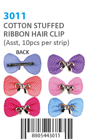 Cotton Stuffed Ribbon Hair Clip (10pcs/strip) #3011 - strip