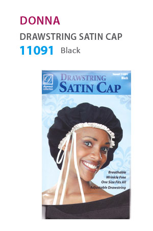 [DON11091] Donna Drawstring Satin Cap #11091(Black) - Dz