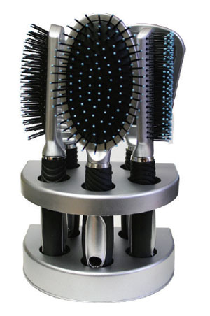[MG90205] MAGIC GOLD Doo-Oh 5pcs Hair Brush Set w/ Stand #0205 Silver