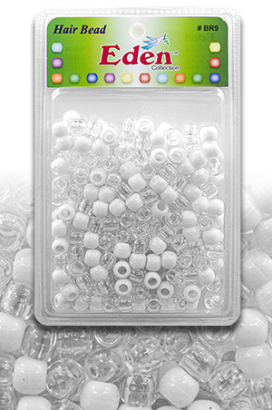 [BR9CW] Eden XLG Blister Med Round Bead -Clear&White #BR9CW -pk