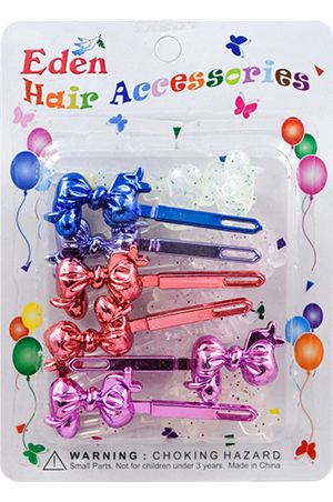 [EDN58301D] Eden Bow Tie Hair Barrette-Metalic Asst#TB-TAST-pk