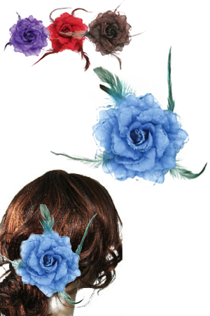[MG30175] Flower Hair Clip 3in1 [Flower] #3017 ASST (with Feather) - dz