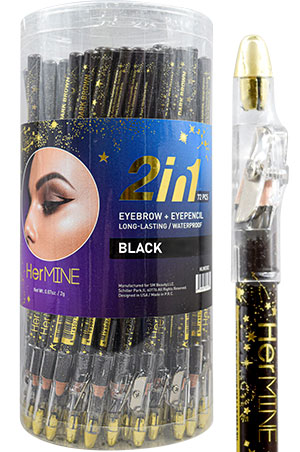 [HER02685] HERMINE 2 In 1 Eyebrow+Pencil-Black(72pc/Jar) #HLWE001