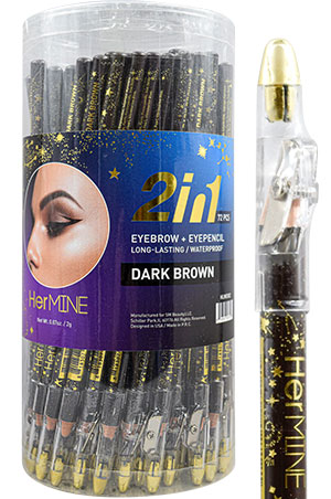 [HER02712] HERMINE 2 In 1 Eyebrow+Pencil-D. Brown(72pc/Jar) #HLWE002